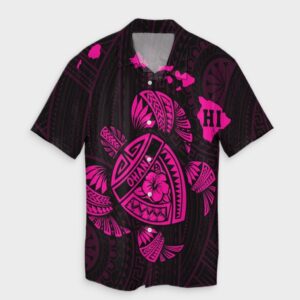 Hawaiian Map Turtle Ohana Hibicus Hawaiian Shirt - Pink  - Thelegend59