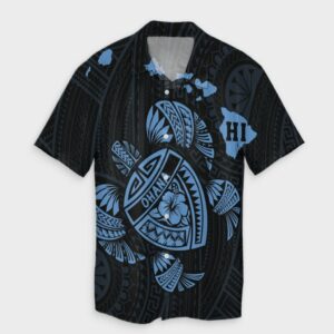 Hawaiian Map Turtle Ohana Hibicus Hawaiian Shirt Pastel Blue  - Thelegend59