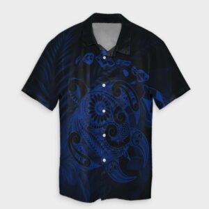 Hawaiian Map Turtle Tattoo Hibiscus Plumeria Hawaiian Shirt Blue  - Thelegend59