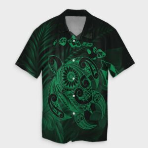 Hawaiian Map Turtle Tattoo Hibiscus Plumeria Hawaiian Shirt Green  - Thelegend59