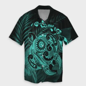 Hawaiian Map Turtle Tattoo Hibiscus Plumeria Hawaiian Shirt Turquoise  - Thelegend59