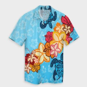 Hawaiian Ocean Turtle Plumeria And Hibiscus Hawaiian Shirt  - Thelegend59