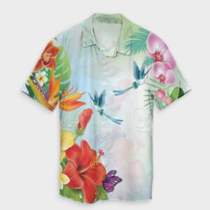 Hawaiian Orchids Strelitzia Hibiscus Plumeria Hummingbirds Hawaiian Shirt  - Thelegend59