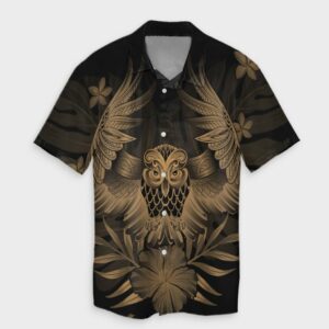 Hawaiian Owl Hibiscus Plumeria Hawaiian Shirt - Gold  - Thelegend59