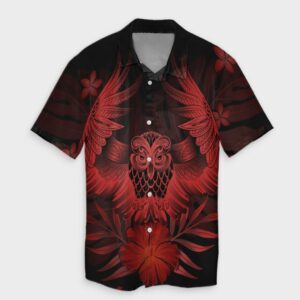 Hawaiian Owl Hibiscus Plumeria Hawaiian Shirt - Red  - Thelegend59