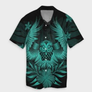 Hawaiian Owl Hibiscus Plumeria Hawaiian Shirt - Turquoise  - Thelegend59