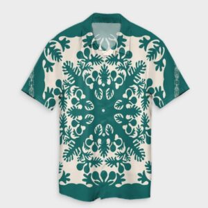 Hawaiian Palm Tree Quilt Tradition Turquoise Hawaiian Shirt  - Thelegend59