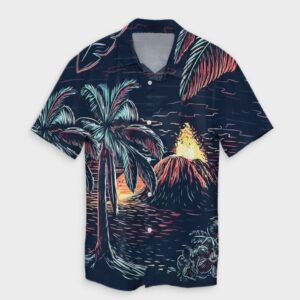 Hawaiian Palm Tree Volcano Night On The Land Hawaiian Shirt  - Thelegend59