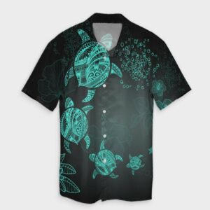Hawaiian Plumeria Hibiscus Turtle Under Sea Hawaiian Shirt Blue  - Thelegend59
