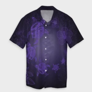 Hawaiian Plumeria Hibiscus Turtle Under Sea Hawaiian Shirt Purple  - Thelegend59