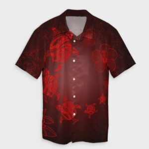 Hawaiian Plumeria Hibiscus Turtle Under Sea Hawaiian Shirt Red  - Thelegend59