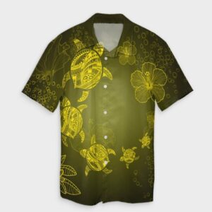 Hawaiian Plumeria Hibiscus Turtle Under Sea Hawaiian Shirt Yellow  - Thelegend59