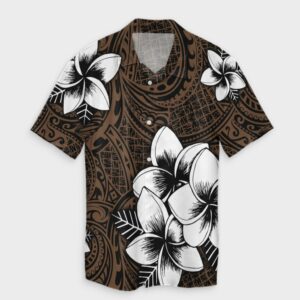 Hawaiian Plumeria Tribe Brown Hawaiian Shirt  - Thelegend59