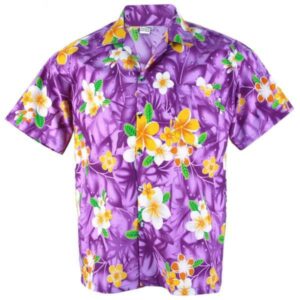 Hawaiian Shirt Aloha Cotton Plumeria Frangipani Beach Holiday Purple  - Thelegend59