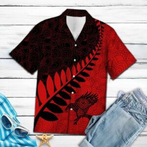 Hawaiian Shirt Raven Viking Leaf Red Black Pattern For Women Men  - Thelegend59
