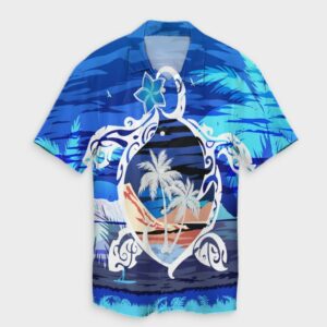 Hawaiian Turtle Plumeria Coconut Tree Hawaiian Shirt Blue  - Thelegend59