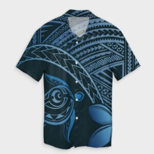 Hawaiian Turtle Plumeria Kakau Quilt Hawaiian Shirt Neo Blue  - Thelegend59