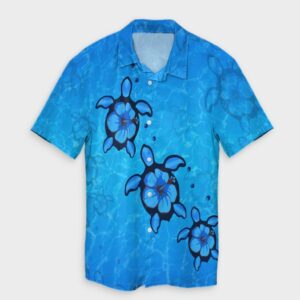 Hawaiian Turtle Swim In The Ocean With Hibiscus Hawaiian Shirt  - Thelegend59