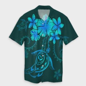 Hawaiian Turtles Hibiscus Plumeria Hawaiian Shirt - Turquoise  - Thelegend59