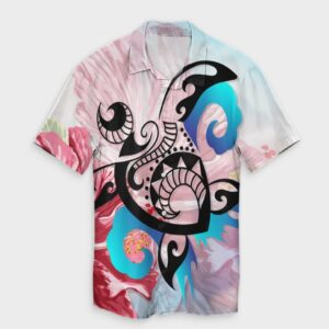 Hawaiian Wave Hibiscus Watercolor Turtle Hawaiian Shirt  - Thelegend59
