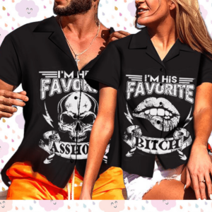 Her Favorite / His Favorite Skull Couple Unisex Hawaiian Shirts  - Thelegend59