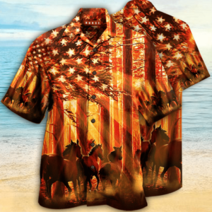 Herd Of Horses Runningn The Autumn Sky Hawaiian Aloha Hawaiian Shirtss  - Thelegend59
