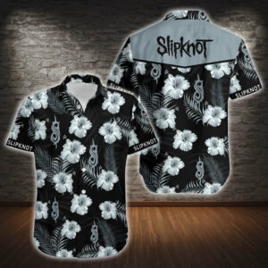 Hibiscus Slipknot Music Brand Hawaiian Graphic Print Short Sleeve  - Thelegend59