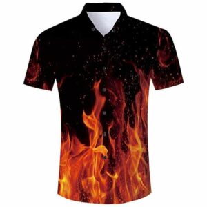 High Quality Mens Hawaiian Shirt Fire Smoke Flame Printing  - Thelegend59
