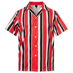 High Quality Mens Hawaiian Shirt Red Black Stripes Printing  - Thelegend59
