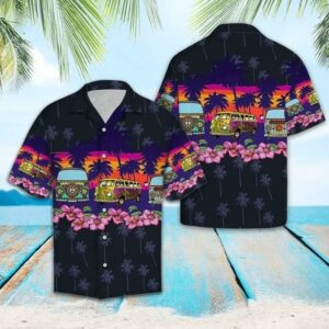 Hippie Car Black Tropical Summer Hawaiian Aloha Hawaiian Shirtss  - Thelegend59