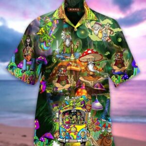 Hippie Car Hawaiian Graphic Print Short Sleeve  - Thelegend59