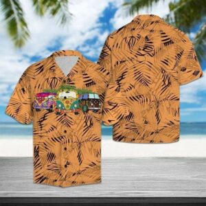 Hippie Car Orange Pattern Hawaiian Aloha Hawaiian Shirtss  - Thelegend59