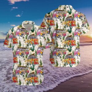 Hippie Cars At Desert Cactus Hawaiian Aloha Hawaiian Shirtss  - Thelegend59