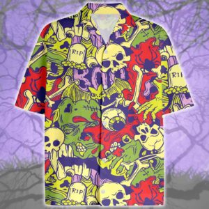 Hippie Colorful Halloween Hawaiian Aloha Hawaiian Shirtss Scary Skull Boo Monster  - Thelegend59