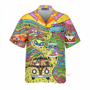 Hippie Dogs And Cats Bus Hawaiian Shirt - For Men And Women - Kids  - Thelegend59