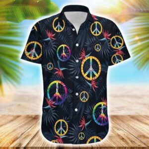 Hippie Peace Sign Tropical Full Printing Hawaiian Shirts  - Thelegend59