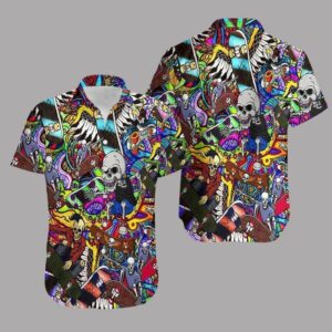 Hippie Skull Skating Hawaiian Aloha Hawaiian Shirtss  - Thelegend59