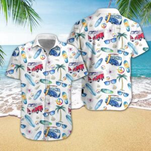 Hippie Van Beach Tropical Full Printing Hawaiian Shirts  - Thelegend59