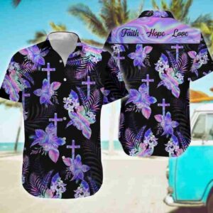 Hologram Flower Of God Faith Hope Love Hawaiian Aloha Hawaiian Shirts  - Thelegend59
