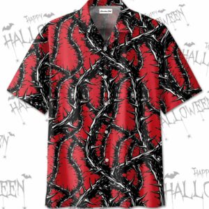 Horror Art Halloween Scary Tree Hawaiian Aloha Hawaiian Shirtss Red Pattern  - Thelegend59