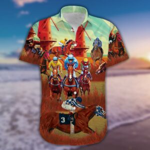 Horses Racing On Pasture Unisex Hawaiian Aloha Hawaiian Shirtss  - Thelegend59