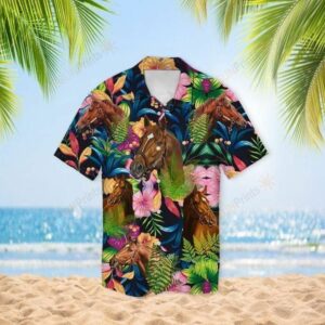 Horses Tropical Plants Multicolor Unique Design Hawaiian Shirt For Men Women  - Thelegend59