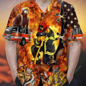 I Was Born To Be A Firefighter Orange Unique Design Hawaiian Shirt For Men Women  - Thelegend59