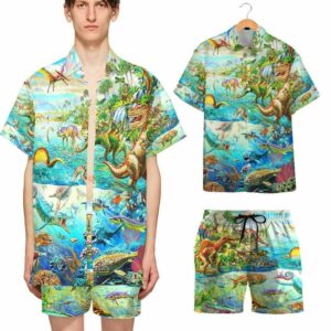 Ice Age Dinosaur T-Rex Tropicalsland Hawaiian Shirts Swim Trunks Beach Shorts  - Thelegend59