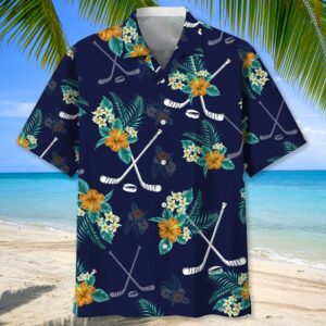 Ice Hockey Time Navy Tropical Unisex Hawaiian Shirts  - Thelegend59