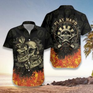 In Dart We Trust Flame Skull Hawaiian Aloha Hawaiian Shirts For Men Women  - Thelegend59