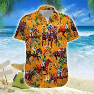 Interesting Horse Racing Pineapple Orange Unisex Hawaiian Shirts  - Thelegend59