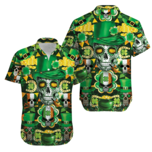 Irish Skull Rich St Patrick Green Hawaiian Shirt - For Men And Women - Kids  - Thelegend59