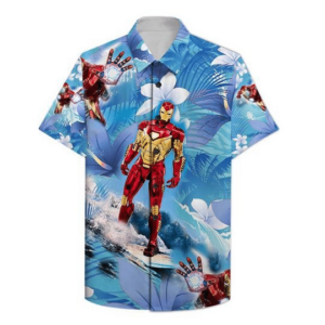 Iron Man Surfing Hawaiian Graphic Print Short Sleeve  - Thelegend59