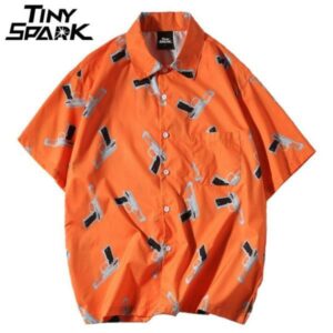 Japanese Harajuku Hawaiian Shirts Mens Short Sleeve Gun Print Hawaiian Shirt  - Thelegend59